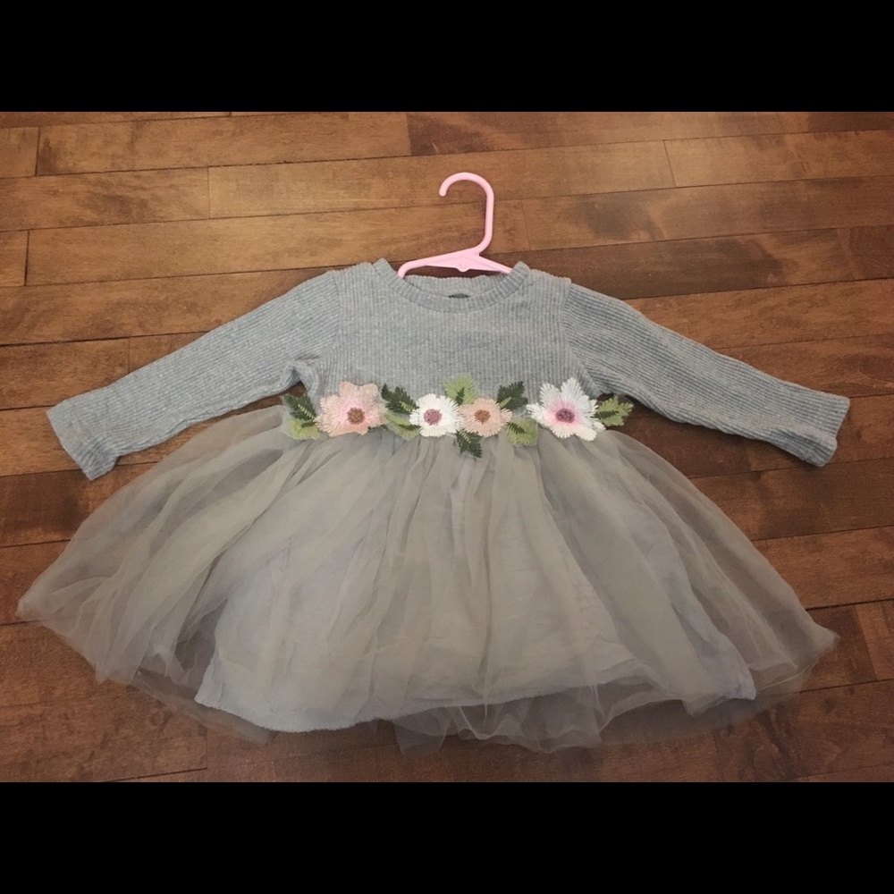 🌸 Infant 12 Mo Gray Long Sleeve Tulle Dress 🌸